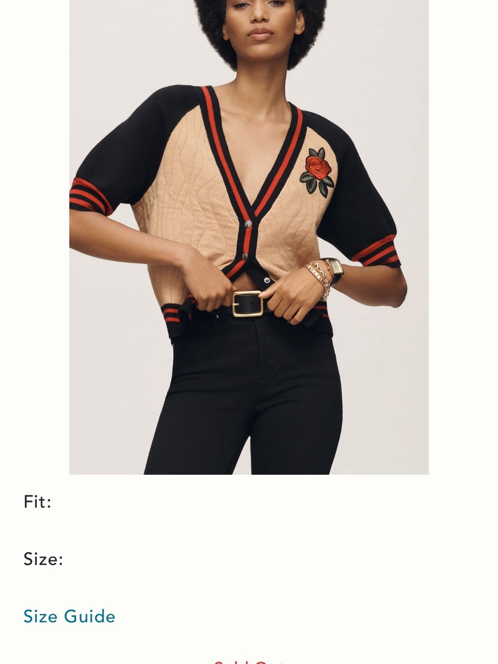 Maeve/Antro Womens Black & Beige V-Neck Short Sleeve Cardigan with Rose Patch